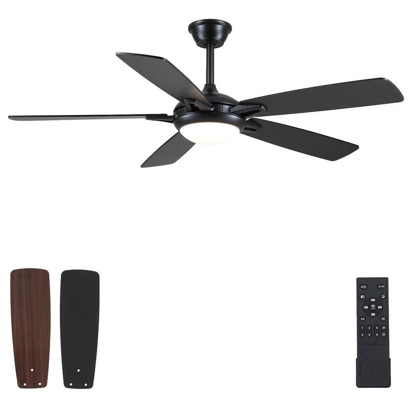 46" and 52" Indoor and Outdoor Ceiling Fan with Light Quiet Modern Ceiling Fan Remote and APP Conrol - 52"-Black