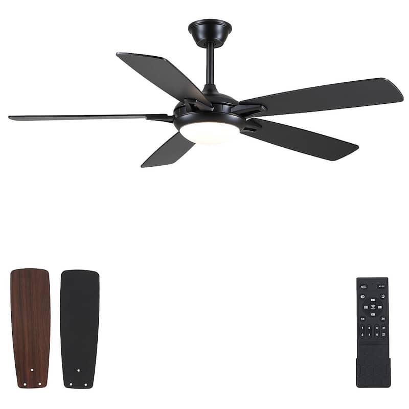 46“/52” Inch Modern Ceiling Fan with LED and Remote,5 Plywood Blades,Remote and APP Control - 52"-Black