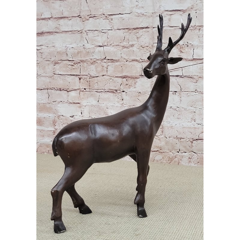 Reindeer Stag Deer Elk Caribou Bronze Metal Figurine Statue Sculpture 13.5 Inches X 12 Inches