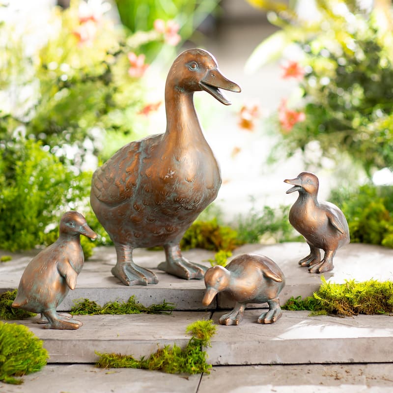 Duck Family with Mother and Three Babies Resin Garden Statues, Set of 4