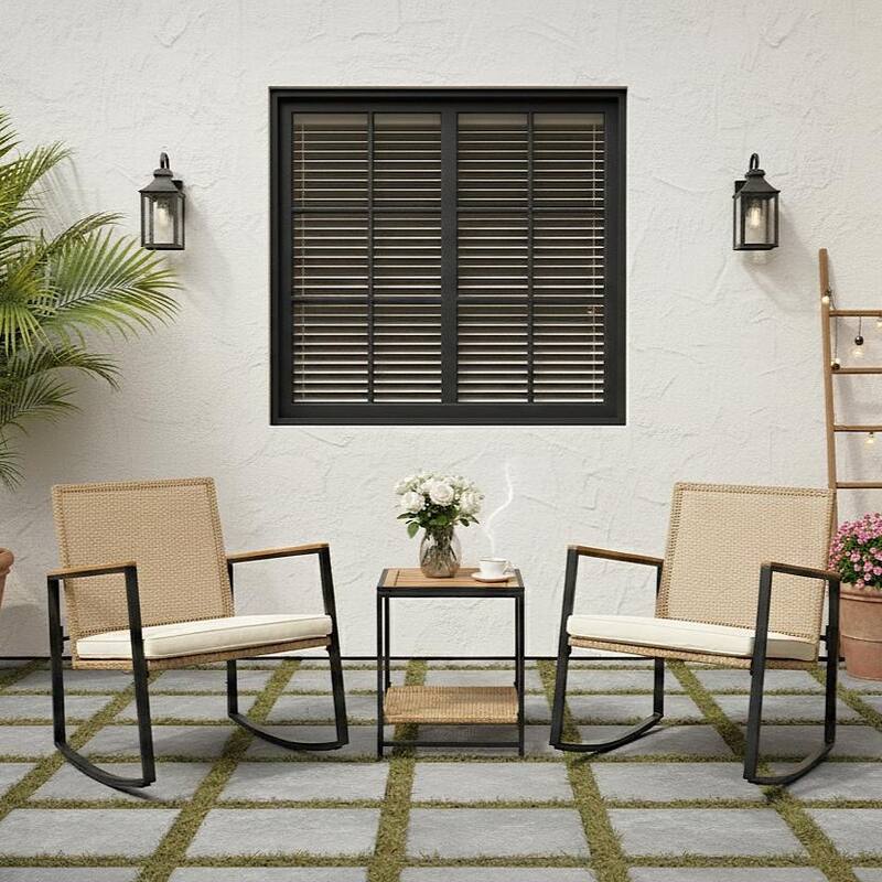 Made4Home Vianna 3-Piece Solid Acacia Wood Patio Rocking Set