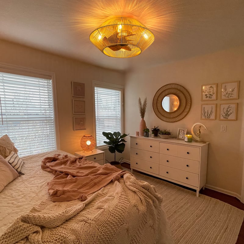 16.5"/19"/20" Vintage Distressed White Low Profile Ceiling Fan with Remote (7-Blade)