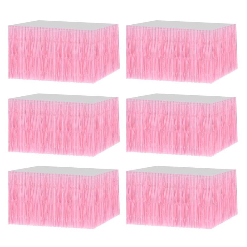 6 Pcs 29x108 Inch Bright Pink Metallic Foil Fringe Tinsel Table Skirts - Bright Pink