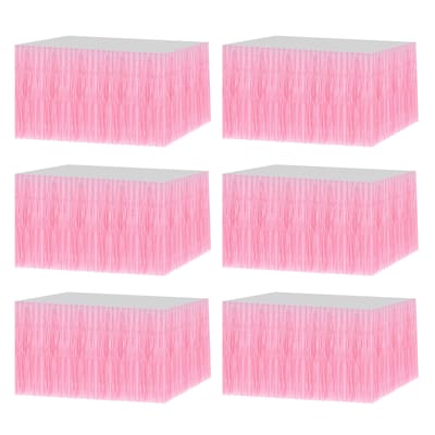 6 Pcs 29x108 Inch Bright Pink Metallic Foil Fringe Tinsel Table Skirts - Bright Pink