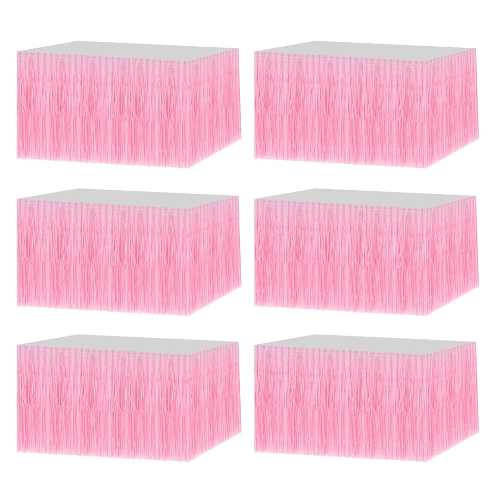 6 Pcs 29x108 Inch Bright Pink Metallic Foil Fringe Tinsel Table Skirts - Bright Pink