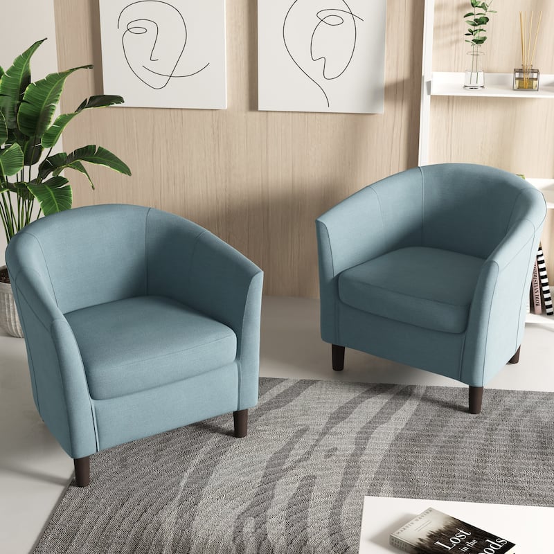 2 Set Modern Linen Barrel Accent Chairs Club Armchair