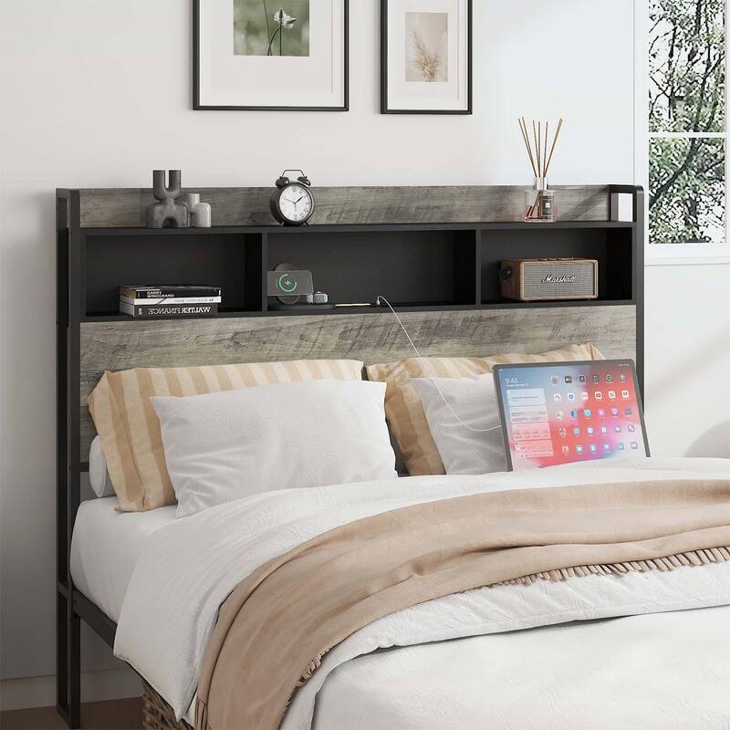 Wooden Platform Bed with Storage and 2 USBs,Large Under-Bed Storage