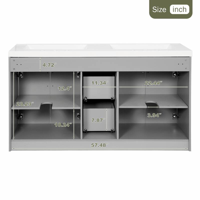 59.3" Double Sink Bathroom Vanity with SMC Top, MDF Cabinet with Solid Wood Frame & Soft-Close Doors
