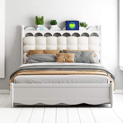 Queen Platform Bed with Trundle, 2 Big Drawers, USB & Power Outlets for Extra Storage