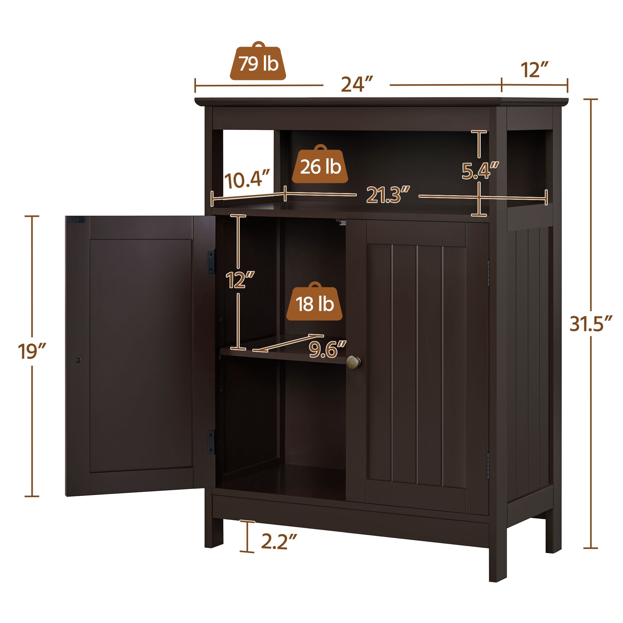 Yaheetech Bathroom Storage Cabinet with Adjustable Shelf-image