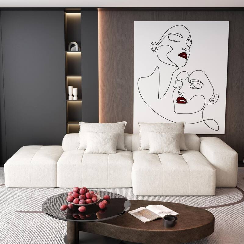Modern 127.56" Oversized Modular Sectional Sofa with Ottoman Chenille Fabric