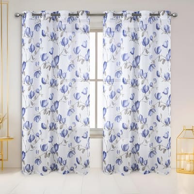 Ashlei Sheer Tulip Printed Grommet Window Panel Curtain, 54x84 Inches - 54x84 Inches
