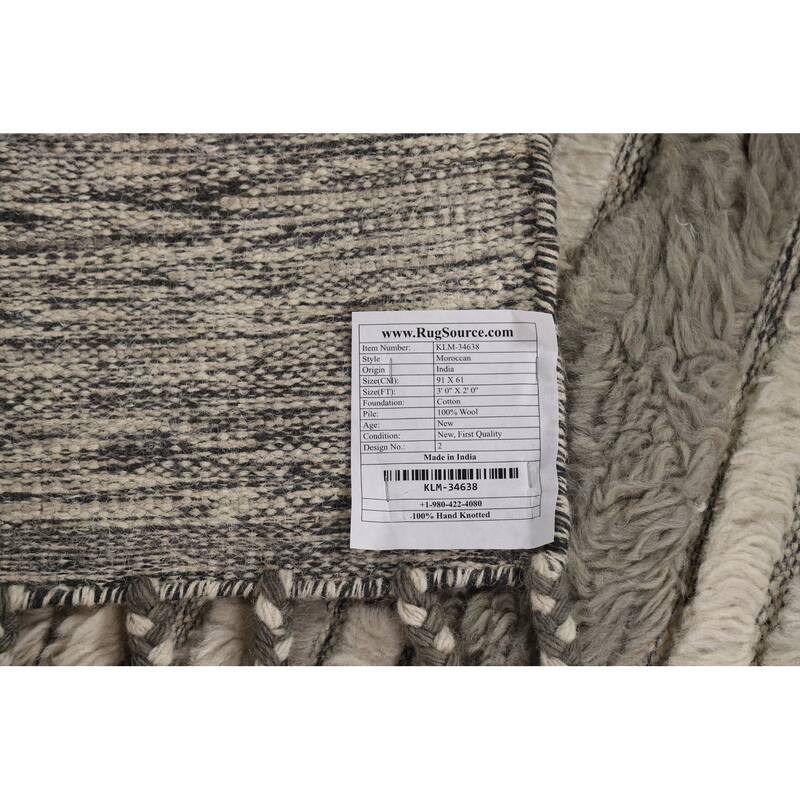 All-Over Striped Moroccan Indian Foyer Rug Hand-Knotted Wool Carpet - 2'0"x 3'0"