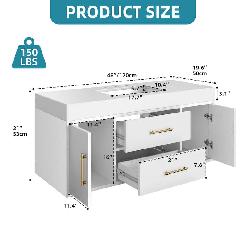 Moasis 40"/48" Wide Floating Wall Mounted Bathroom Vanity with 2 Drawers & 2 Storage Cabinet