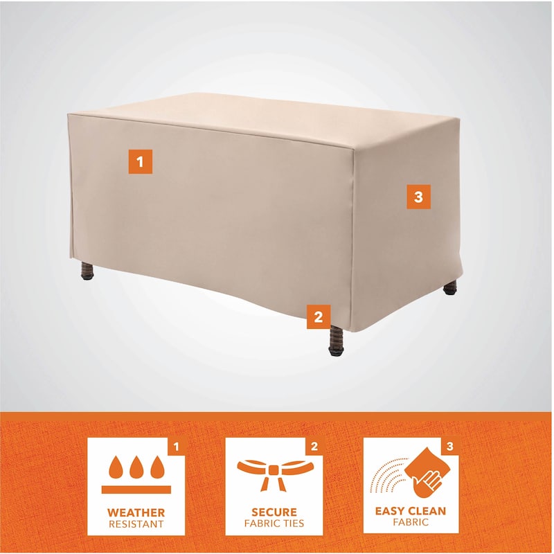 Modern Leisure Basics Patio Ottoman/Coffee Table Cover, 37"L X 22"W X 17"H, Beige - 37"L x 22"W x 17"H