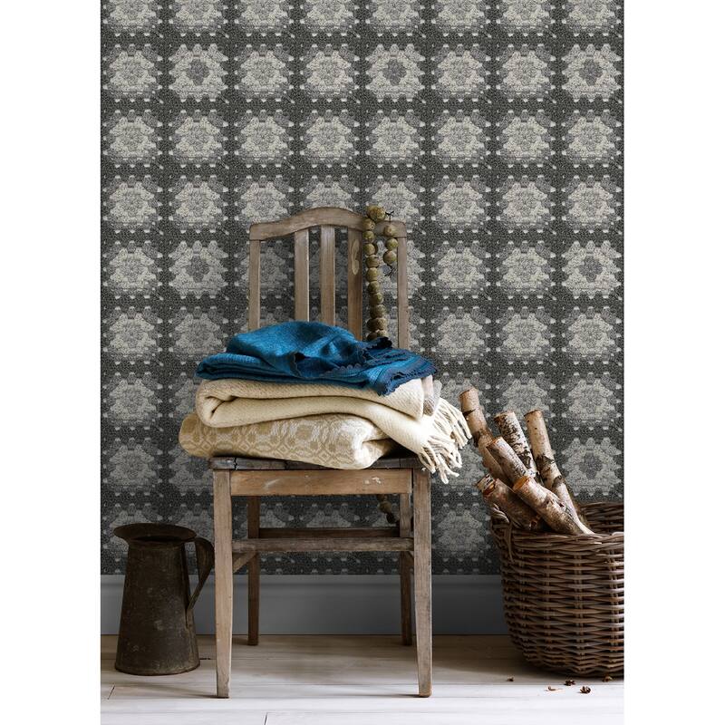 Chesapeake Maud Grey Crochet Geometric Wallpaper