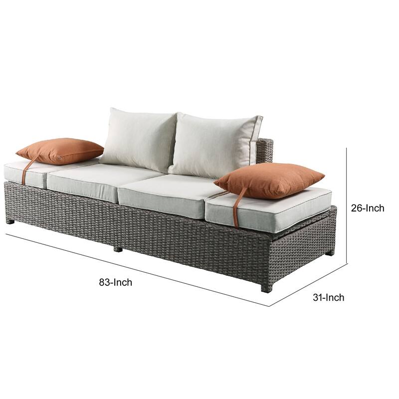 Resin Wicker and Aluminum Patio Sofa and Ottoman with 2 Pillows, Beige