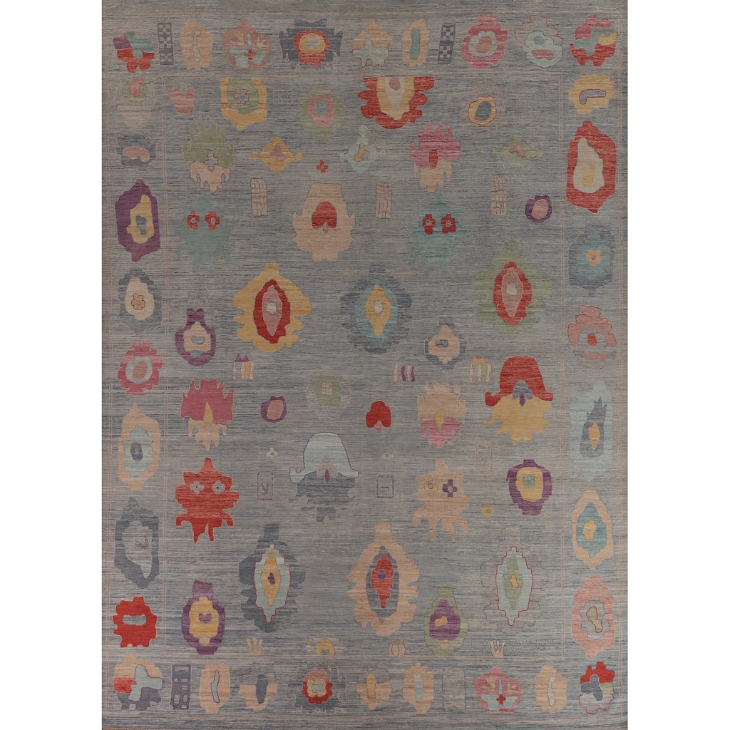 Vegetable Dye Oushak Turkish Large Area Rug Handmade Wool Carpet - 12'5"x 14'9"