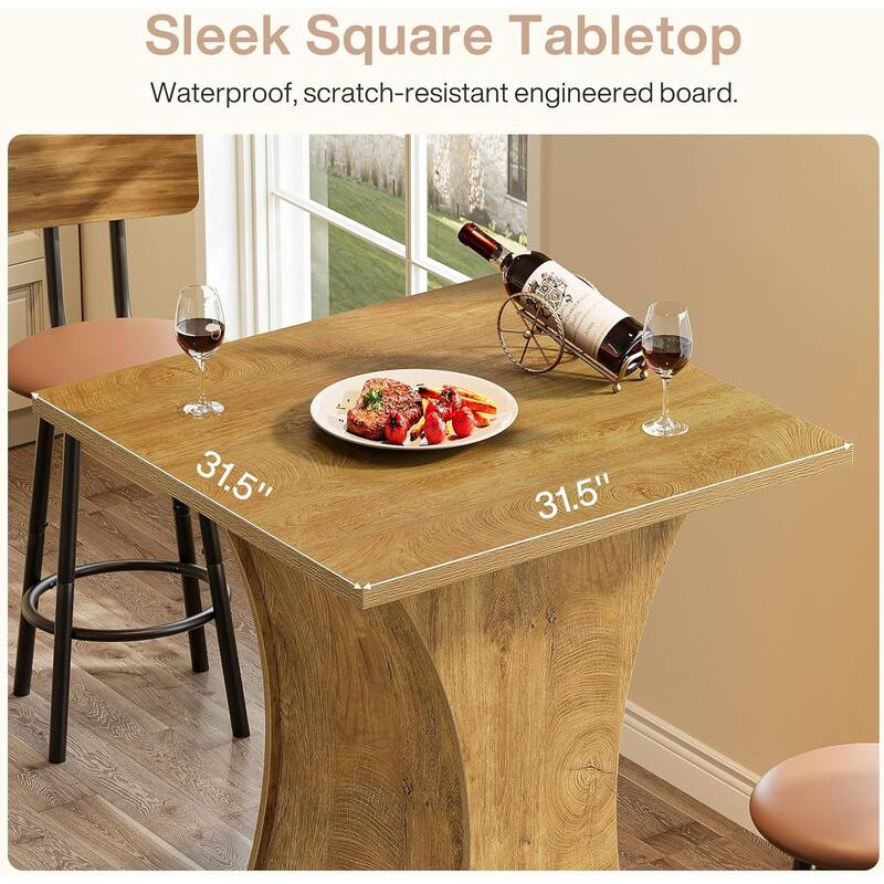 39.4" H Square Bar Table, Modern Farmhouse Counter Height Pub Bistro Table - 31.50" L x 31.50" W x 39.37" H
