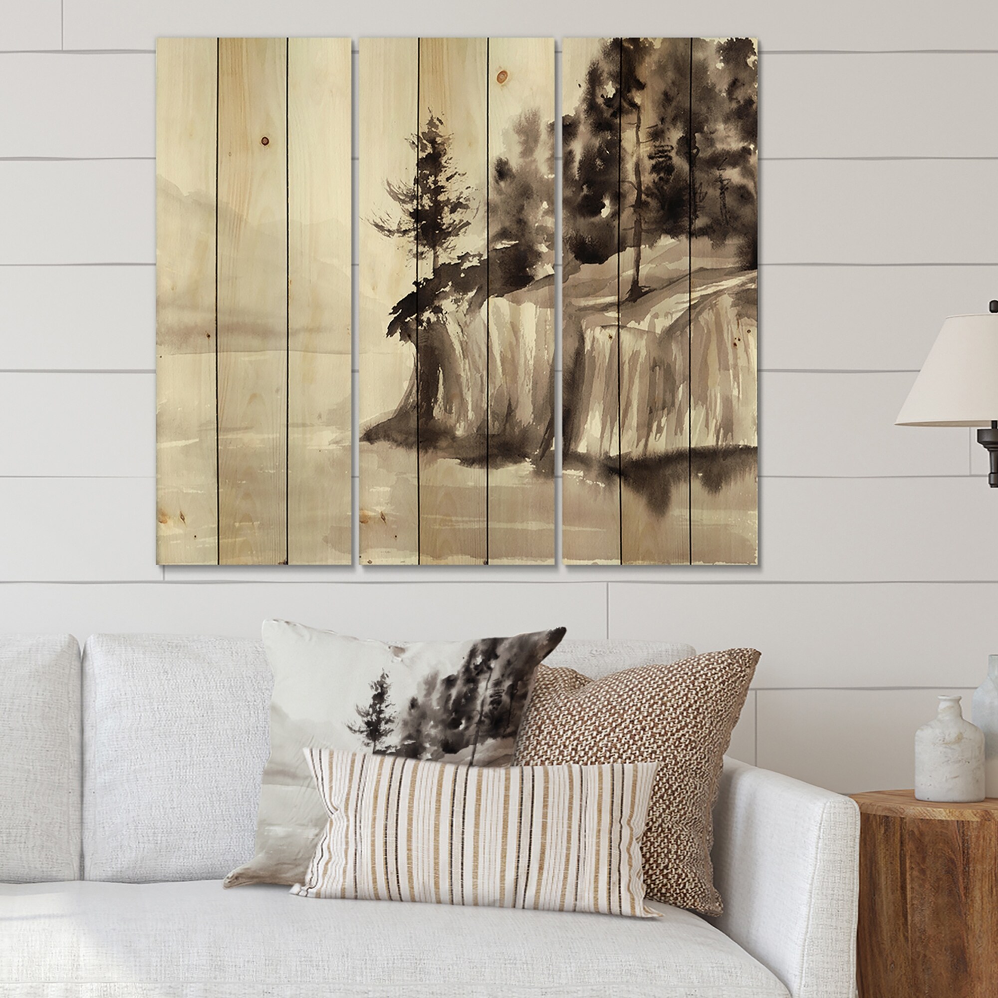 Designart 'Monochrome Cliffs By The Lake' Nautical & Coastal-image