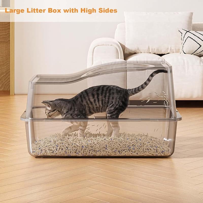 Stainless Steel High Sided Cat Litter Box, Enclosed Removable Covered