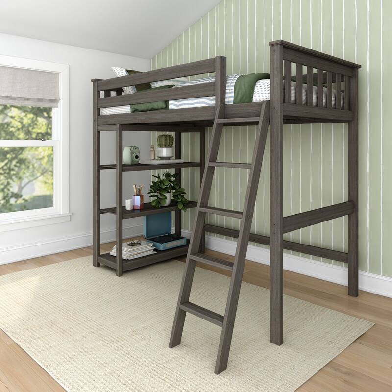 Max and Lily Twin Size High Loft Bed with Bookcase - Clay