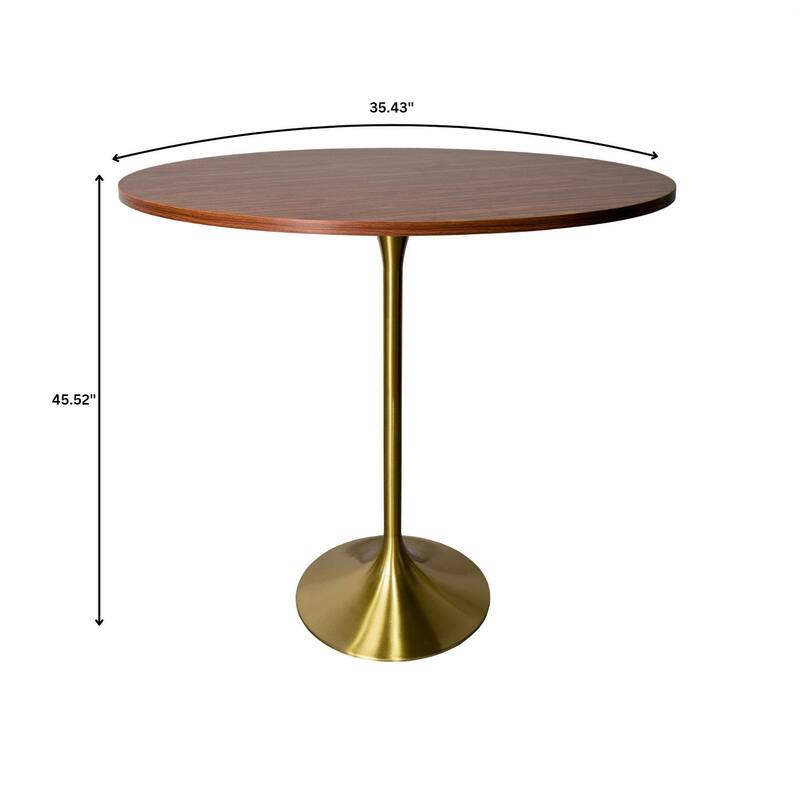 LeisureMod Verve 36" Round Dining Table with MDF Wood TableTop and Brushed Gold Base for Kitchen & Dining Room