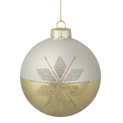 Glittered Snowflake Glass Christmas Ball Ornament - 4" - Gold