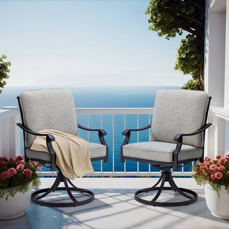 Outdoor Swivel Rocker Chairs Set of 2, Heavy-Duty 360° Swivel Patio Chairs with Cushions, All-Weather Steel Frame for Garden - Classic - Grey