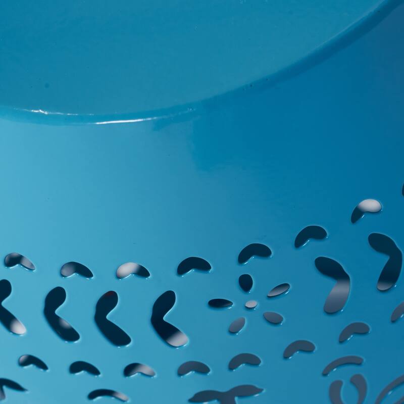 Side Table, Lace Cut Metal End Table for Outdoor & Indoor Use, Barrel Shape Accent Table, No Assembly Needed