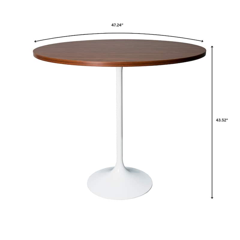 LeisureMod Verve 48" Round Dining Table with MDF Wood TableTop and White Steel Base for Kitchen & Dining Room
