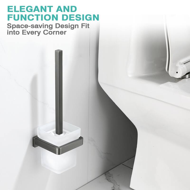 Wall-Mounted Toilet Brush and Holder with Glass Base
