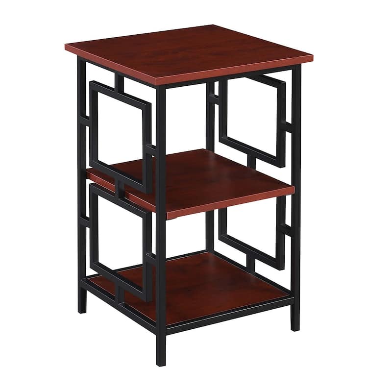Square Metal End Table - Modern Accent Table with Shelf - Living Room Side Table - Black Cherry Finish - 24.25 in.