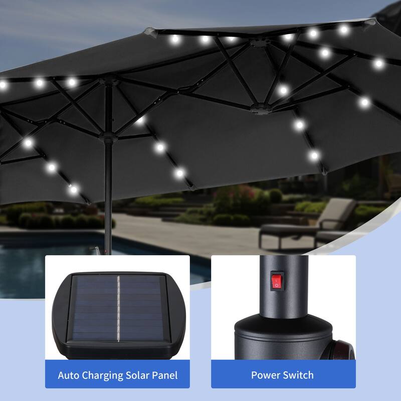 Autlaycil 13 ft Patio Umbrella with 36 Solar Lights & Crank System for Outdoor
