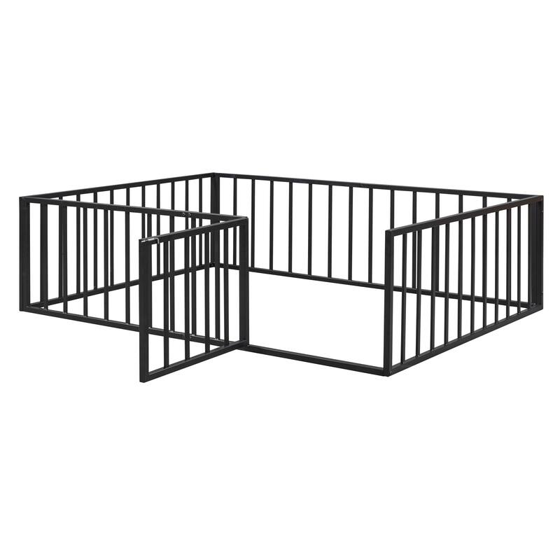 Elegant Twin Floor Bed Frame with Opening Door, Metal Design for Kids Room