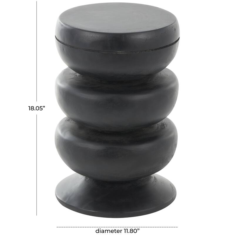 Wood Geometric Handmade Carved Bubble Inspired Side End Accent Table - Black - Roche River Decor
