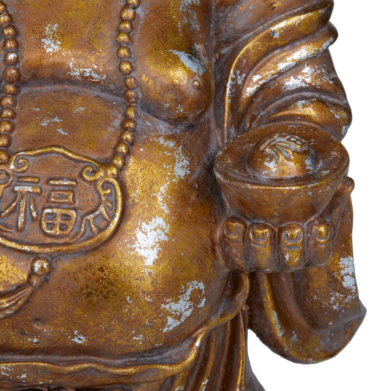 Polystone Meditating Buddha Sculpture with Engraved Carvings and Relief Detailing - Copper or Bronze