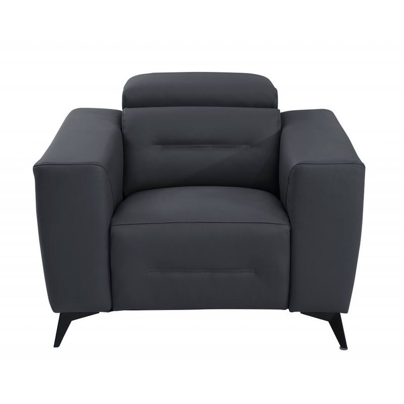 HomeRoots Three Piece Indoor Dark Gray Italian Leather Six Person Seating Set