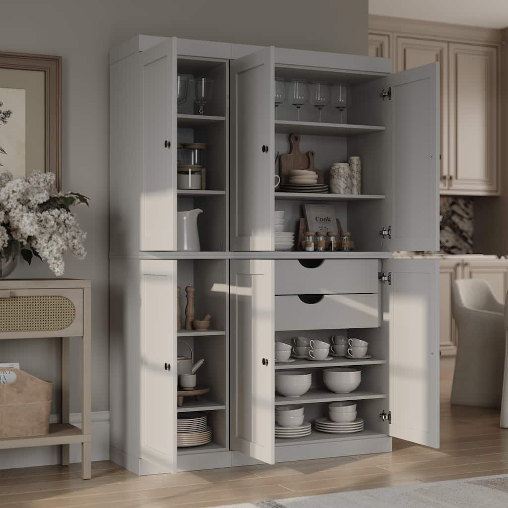 Palace Imports 100% Solid Wood Tall Shaker Pantry Cabinet with 2 Drawers, 48.5" W x 71.5" H