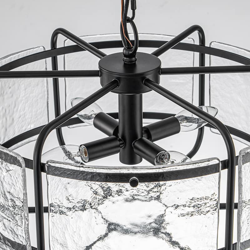 Modern 4-Light Hammered Glass Drum Chandelier Pendant Light - W17.91"