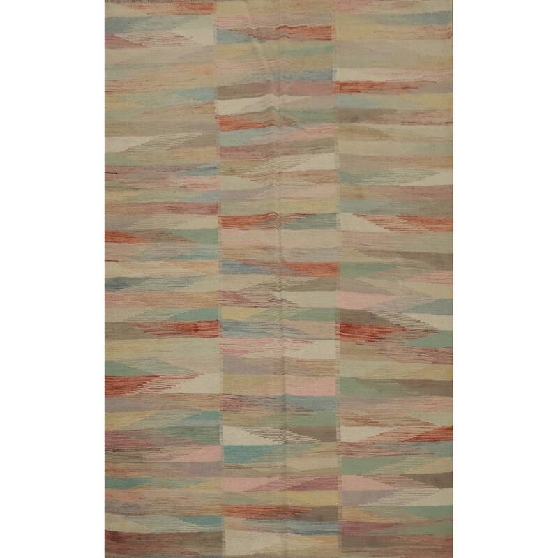 Hand Woven Oriental 100% Wool Carpet Southwestern Modern Multi-Colored Kilim Area Rug - 6' 7'' X 4' 10''