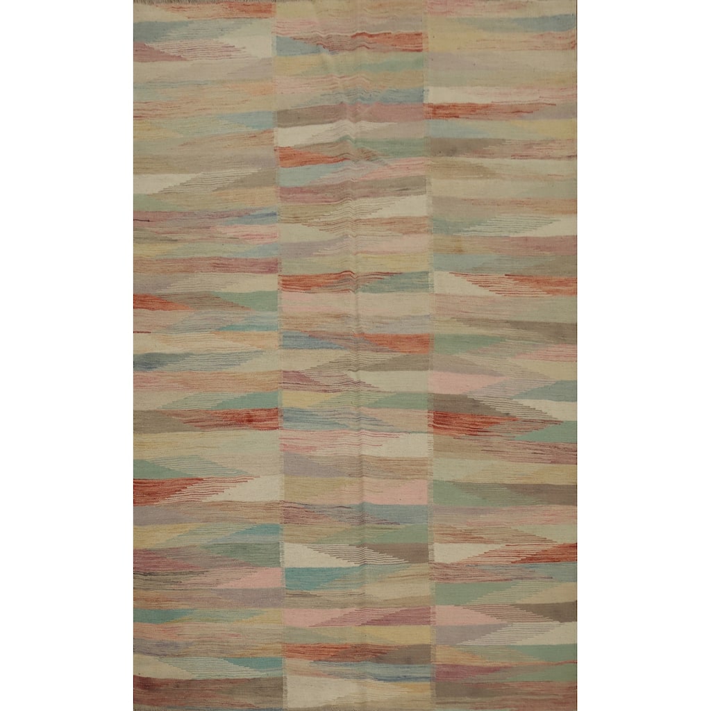 Hand Woven Oriental 100% Wool Carpet Southwestern Modern Multi-Colored Kilim Area Rug - 6' 7'' X 4' 10''
