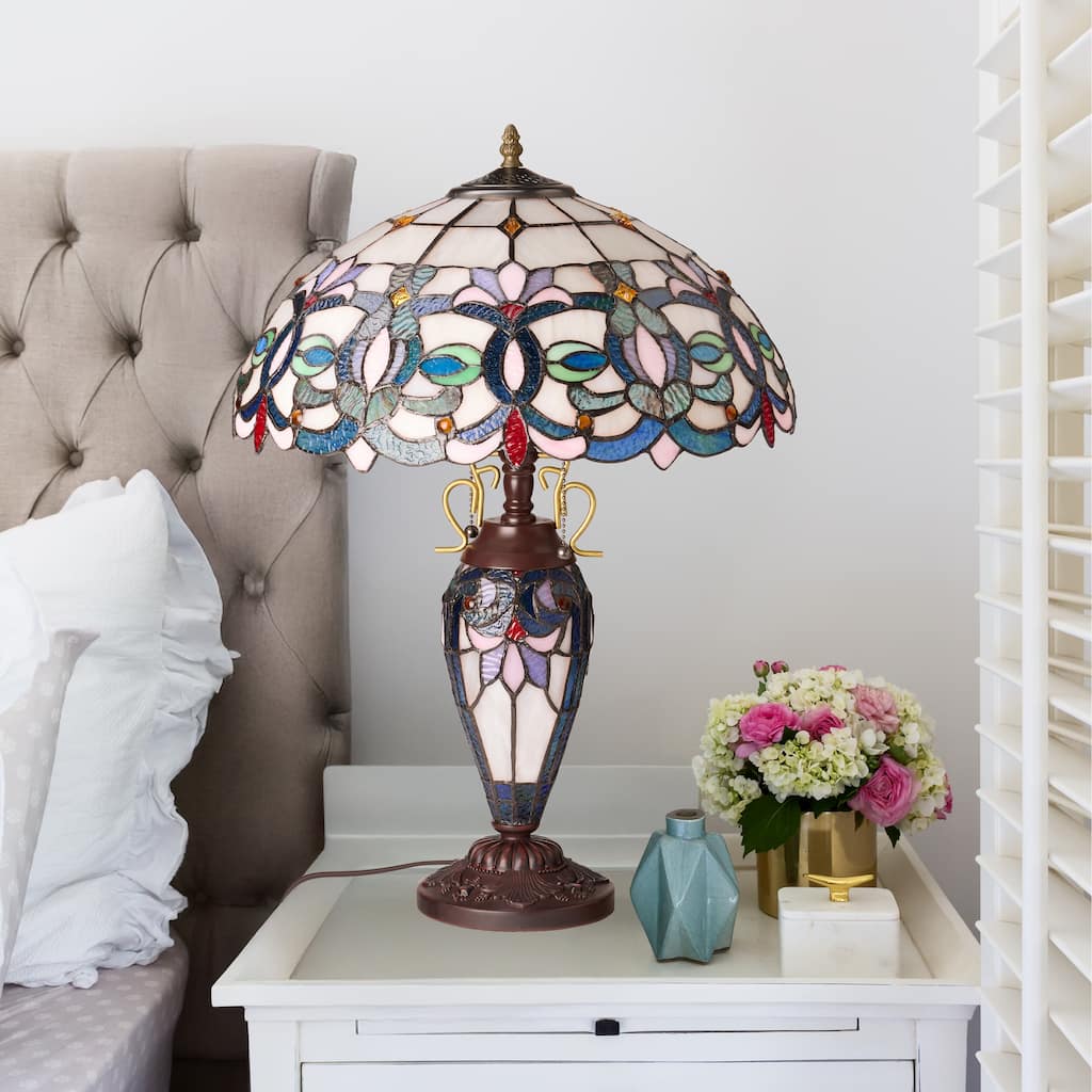 Winslow River of Goods Victorian Double Lit Stained Glass Dome Shade 24.5-Inch Table Lamp - 17.25" x 17.25" x 24.5"