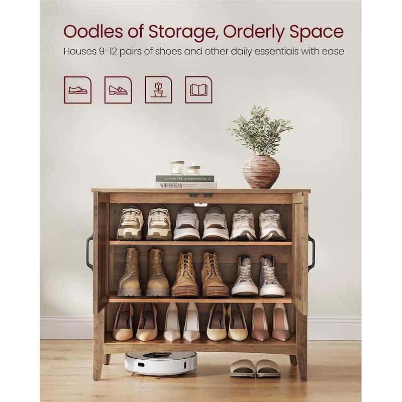 3-Tier Freestanding Shoe Cabinet with Height Adjustable Shelf Suitable for Entryways - 31.5"L x 13.8"W x 27.6"H