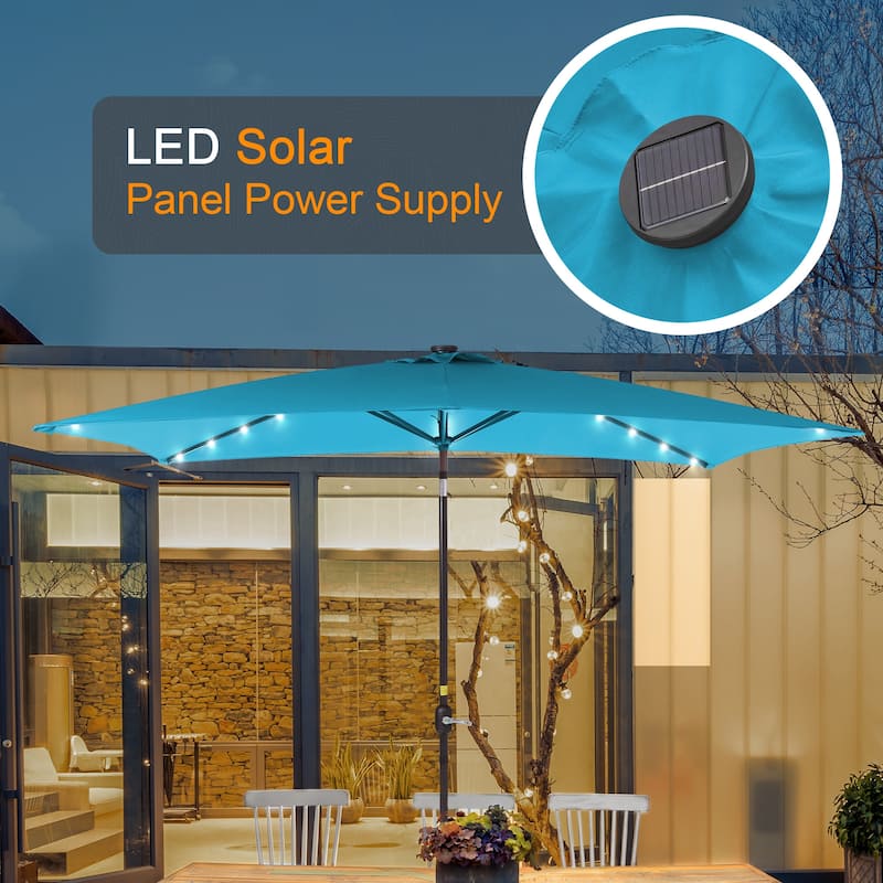 LIVOOSUN 10x6.5ft Steel Solar-Powered LED Patio Umbrella,w/Crank Tilt