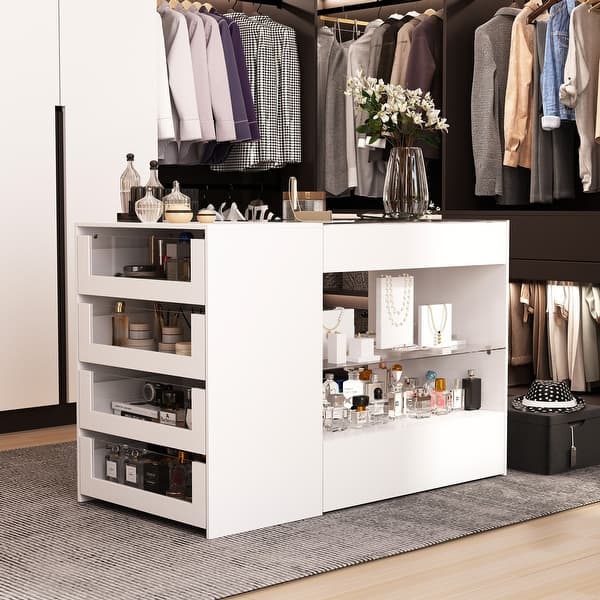 Glass-Top Closet Organizer White Dressing Island Ample Storage Dresser