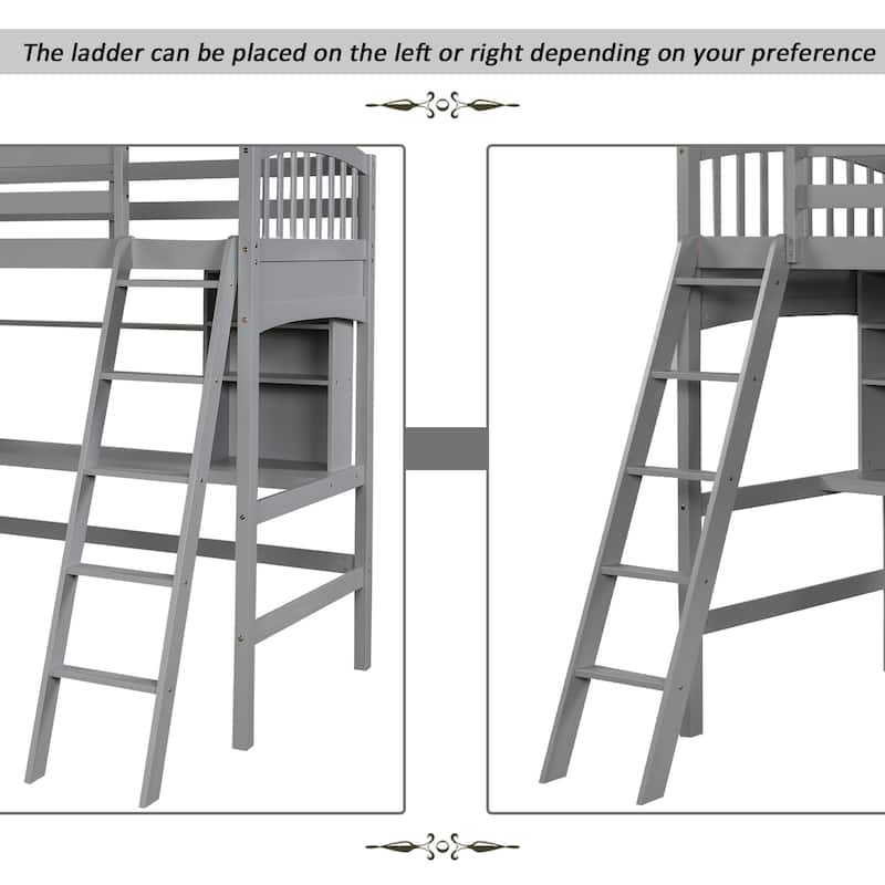 Nestfair Twin Size Loft Bed with Storage Shelves Desk and Ladder