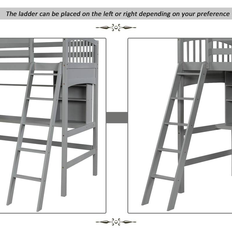 Twin Size Loft Bed with Built-In Desk and Storage Shelves, Sturdy Frame