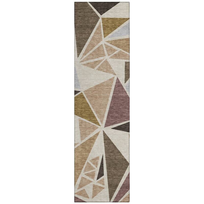 Machine Washable Indoor/ Outdoor Abstract Mosaic Chantille Rug