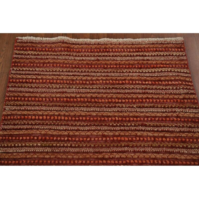 Modern Gabbeh Oriental Runner Rug Handmade Wool Carpet - 2'7"x 12'2"